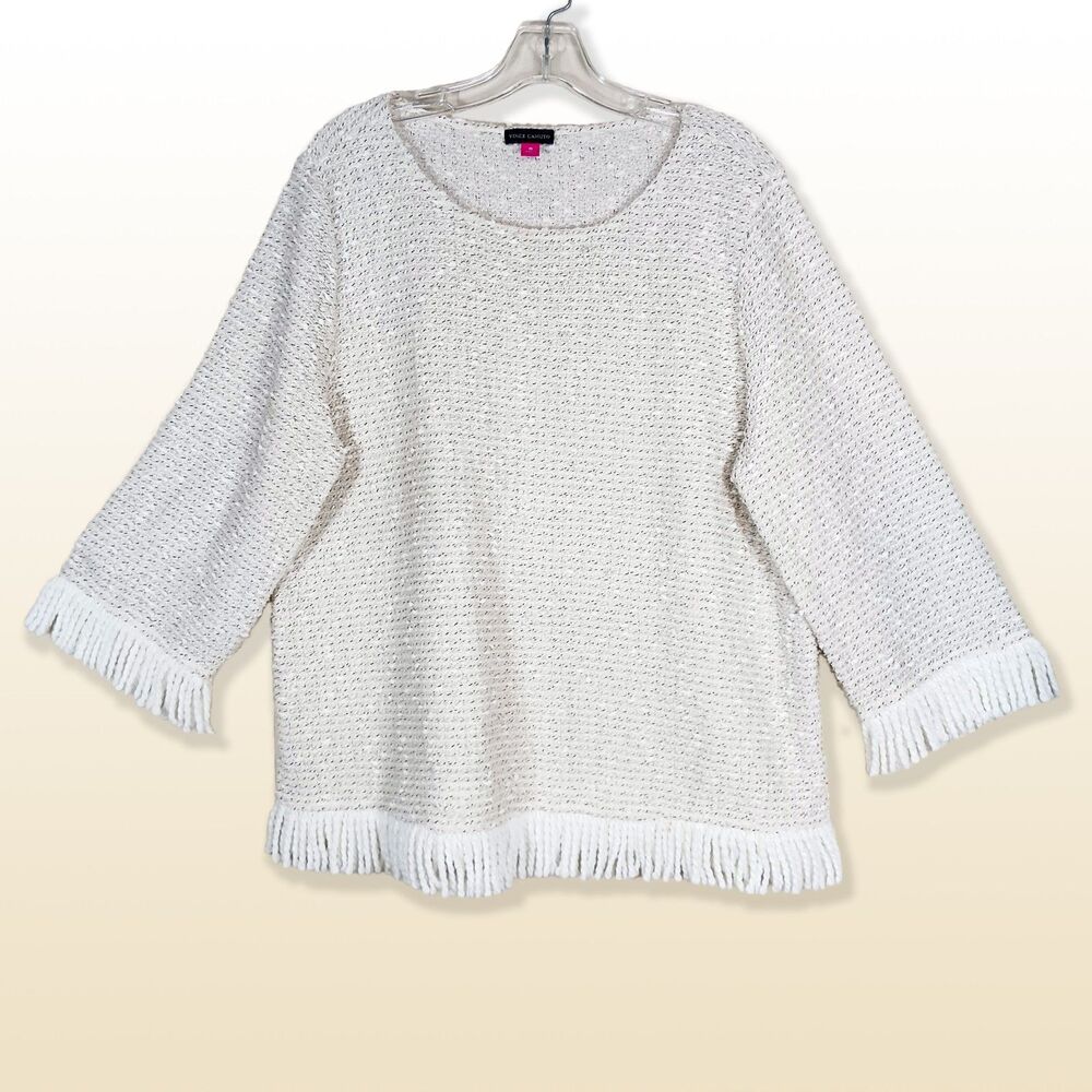 Vince Camuto Beige Fringed Sweater, Size 1X